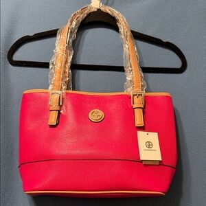 Giani Bernini Vibrant Pink and Tan Tote 14,5”L, 9,5H and 5”W